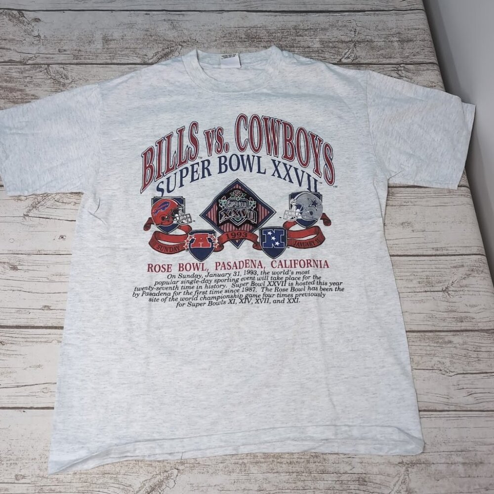 1993 Super Bowl Bills vs Cowboys Single Stitch Graphic Heavyweight Shirt Size XL